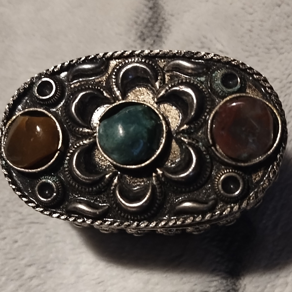 Silver Plated With Semi Precious Stones Pill Box Jewelry Organizer